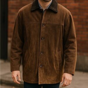 AVALANCHE‎ Milan Soft Brown Suede Leather Jacket COAT Lined Insulated Mens 2XL